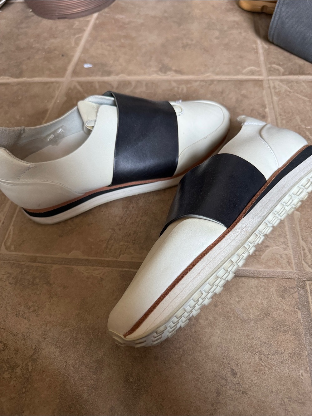 rag & bone White Leather Slip-On Sneakers with Black Band